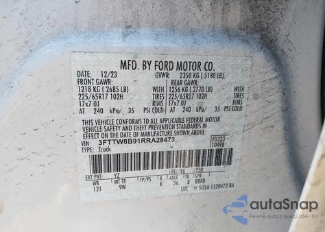 2024 Ford Maverick Xl z USA, uszkodzony, nr VIN 3FTTW8B91RRA28473